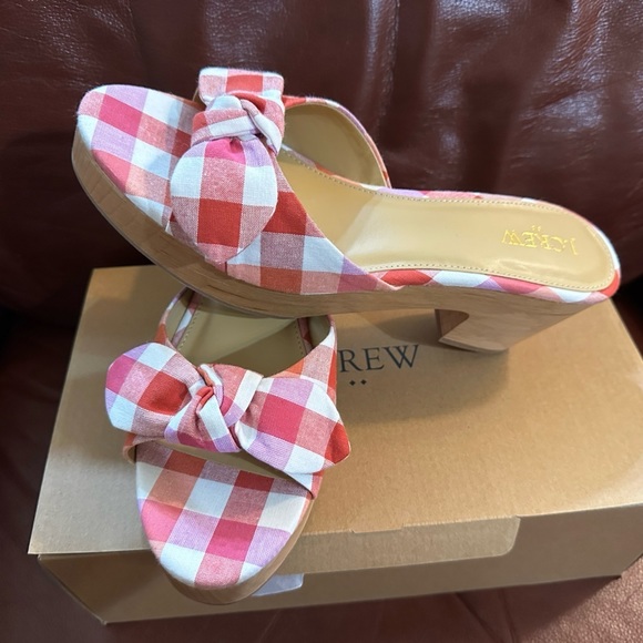 J. Crew Bohemian Red Wildfire Heeled Mules with Bow - Picture 2 of 6